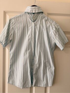 Mint, Blue & White Striped Short-Sleeve Button-Down Shirt